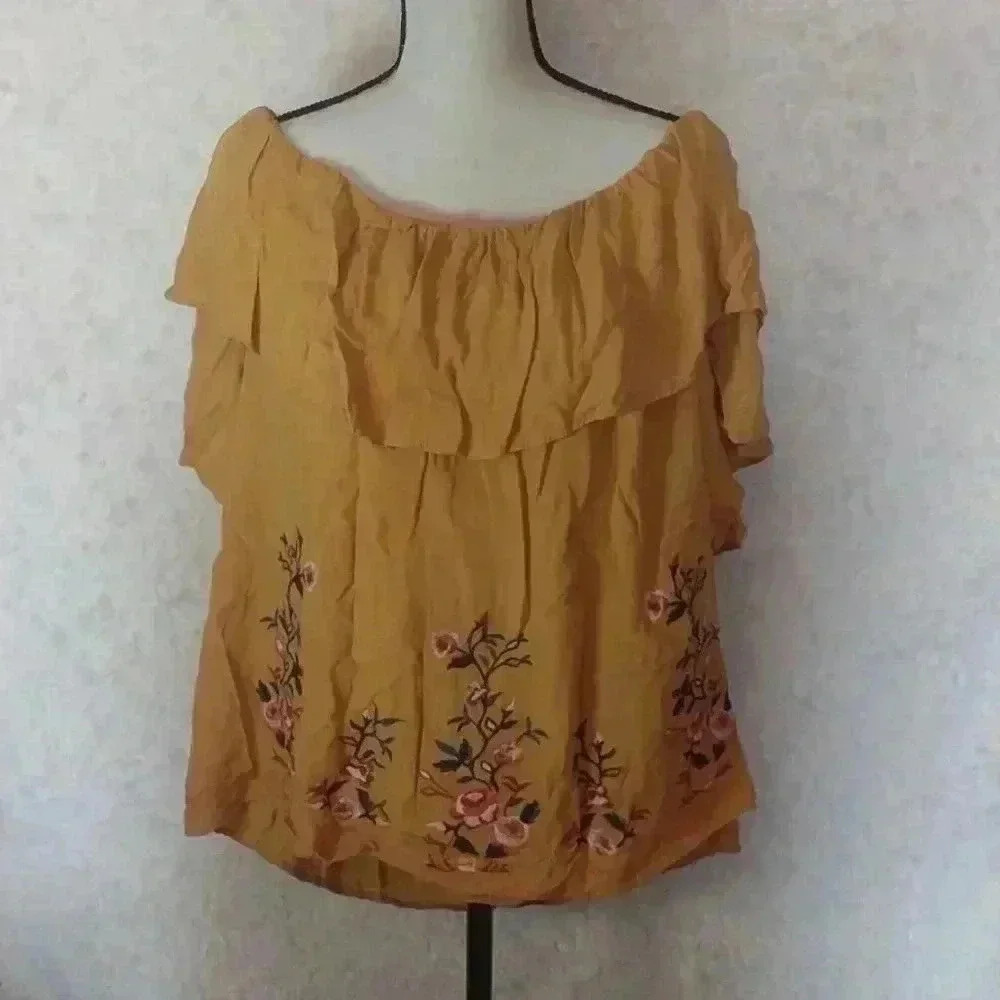 Flying Tomato Boho Off Shoulder Embroidered Rayon Top Size 3X Cottagecore